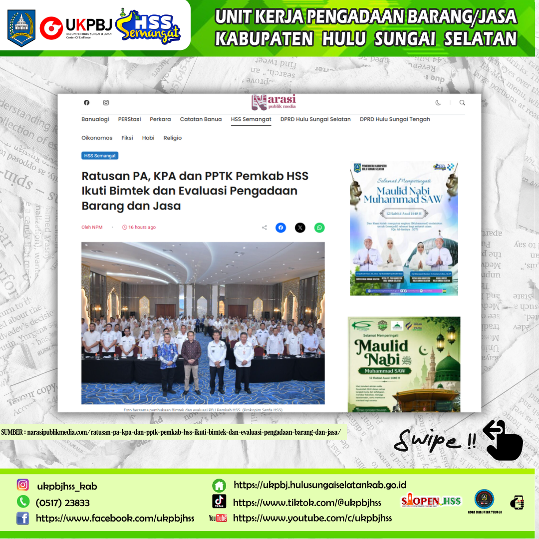 Ratusan PA, KPA dan PPTK Pemkab HSS Ikuti Bimtek dan Evaluasi Pengadaan Barang dan Jasa, Sumber : Narasi Publik
